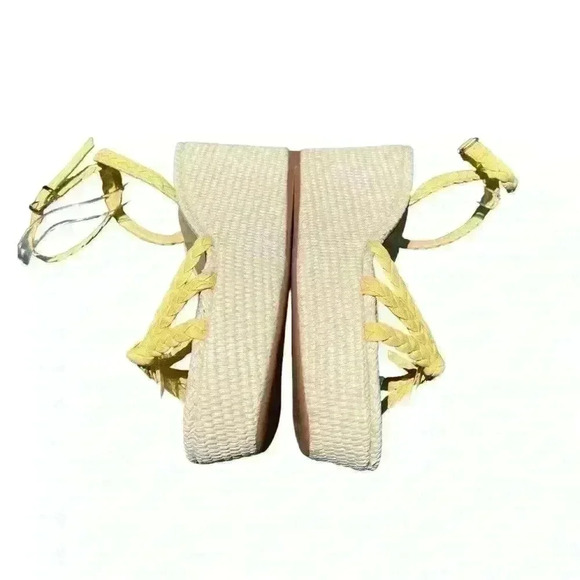 Antonio Melani Yellow Braided Leather Stacked Wedge Sandals 9.5 - Picture 4 of 12